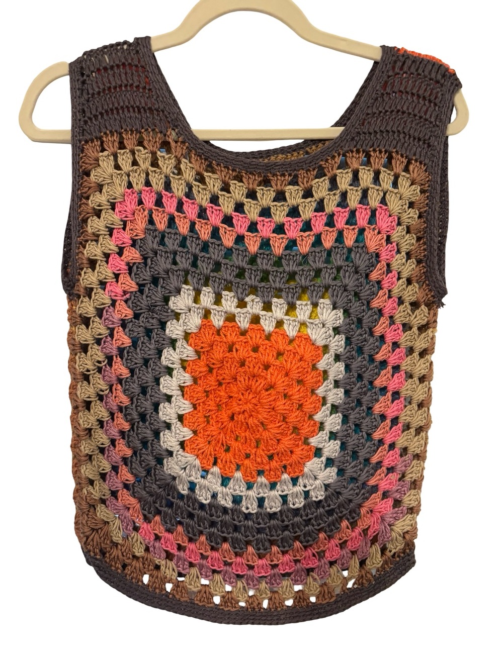 Hand Crafted Multicolor Crochet Boho Hippie70’s Fall Cottagecore Vest S/M